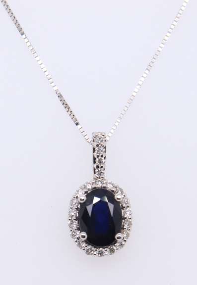 Shimmering Blue Sapphire and Diamond Pendant on Chain