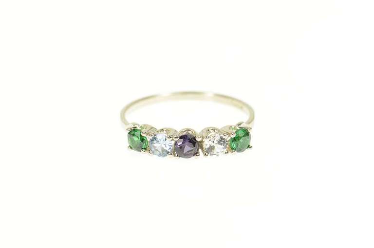 14K White Gold Retro Sim. Emerald Blue Topaz Sapphire CZ Ring