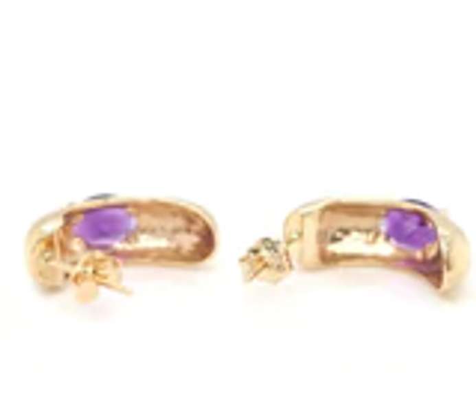Beautiful Yellow Gold oval Amethyst Half Hoop Earrings