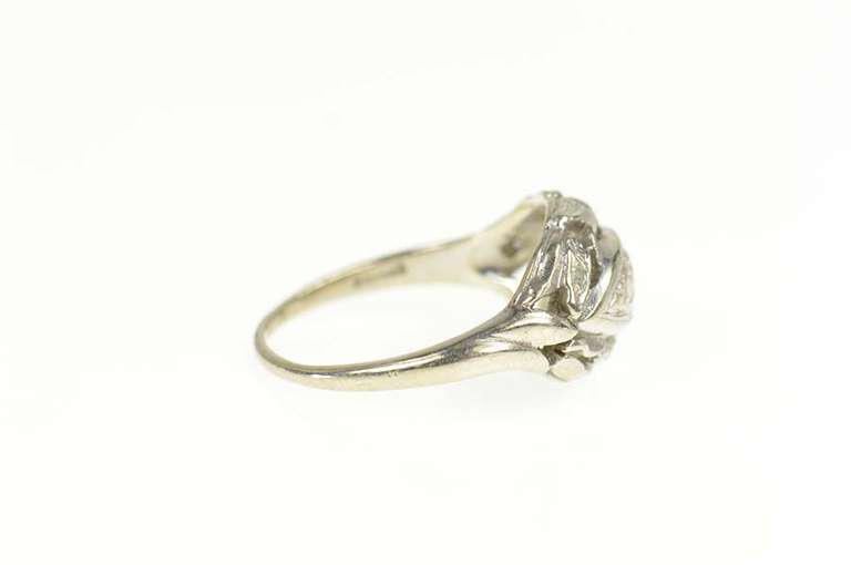 14K White Gold 1950's Diamond Ornate Leaf Vine Statement Ring