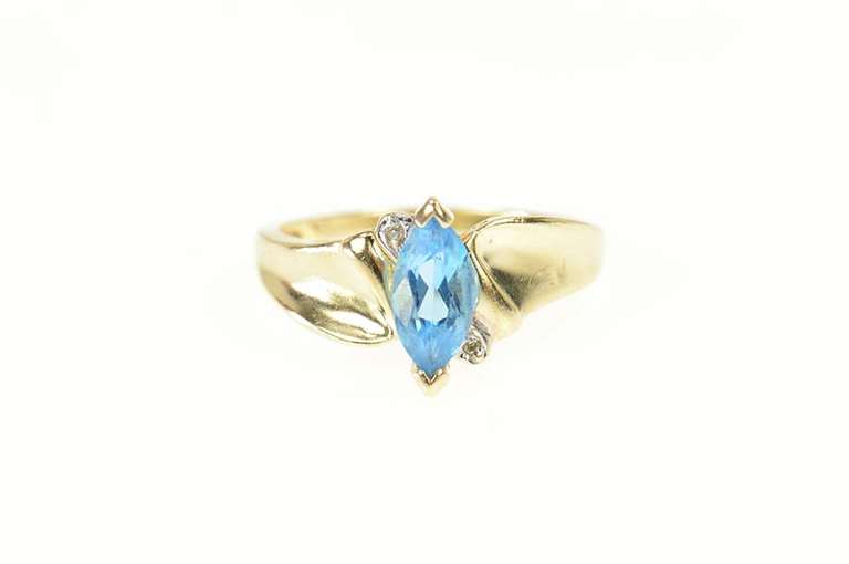 10K Yellow Gold Marquise Blue Topaz Diamond Accent Ring