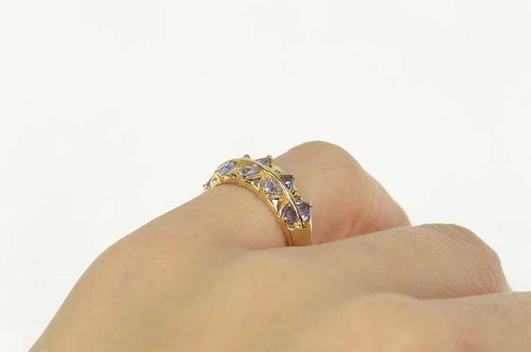 14K Yellow Gold Trillion Tanzanite Geometric Wedding Band Ring