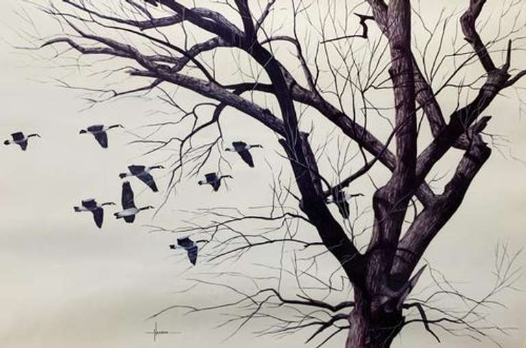 Hansen Original Watercolor Geese Wildlife