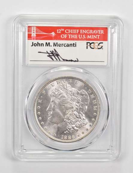 MS65 1886 Morgan Silver Dollar - Mercanti Signed - Graded PCGS