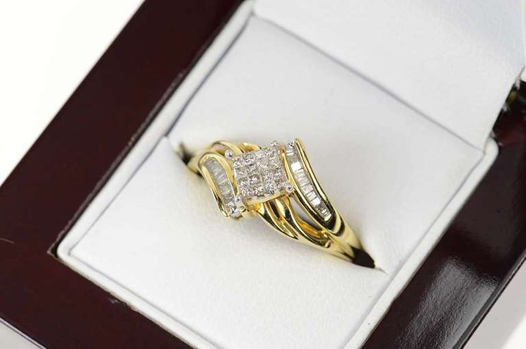 14K Yellow Gold 0.46 Ctw Princess Diamond Squared Engagement Ring