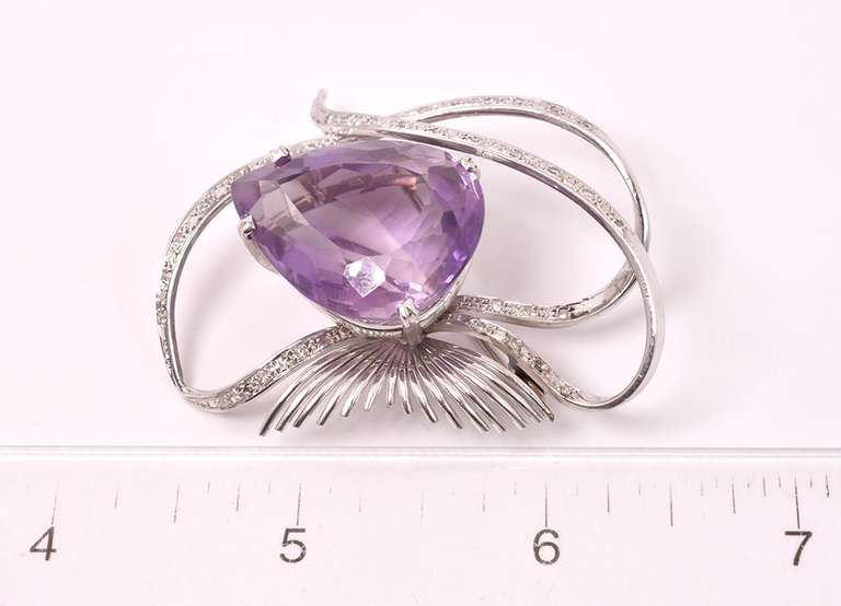 Gorgeous Approx. 48.00CTS Amethyst and Diamond Pin in 18K White Gold
