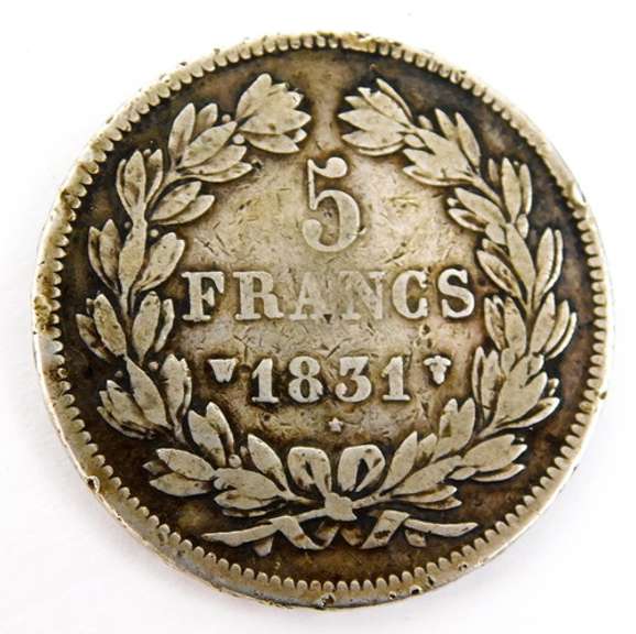 1831 Louis Philippe I 5 Francs Silver Coin