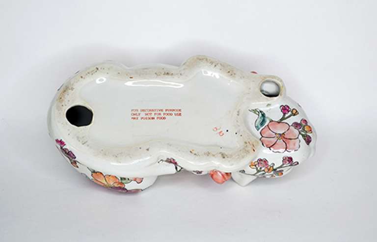 Vintage Chinoiserie Hand Painted Ceramic Cat Decorative Figures With Floral Pattern