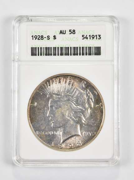 AU58 128-S Peace Silver Dollar - Graded ANACS