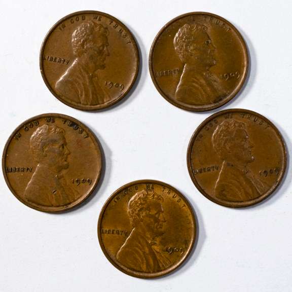 5 Sharp Near Unc 1909 VDB Lincoln Type Coins