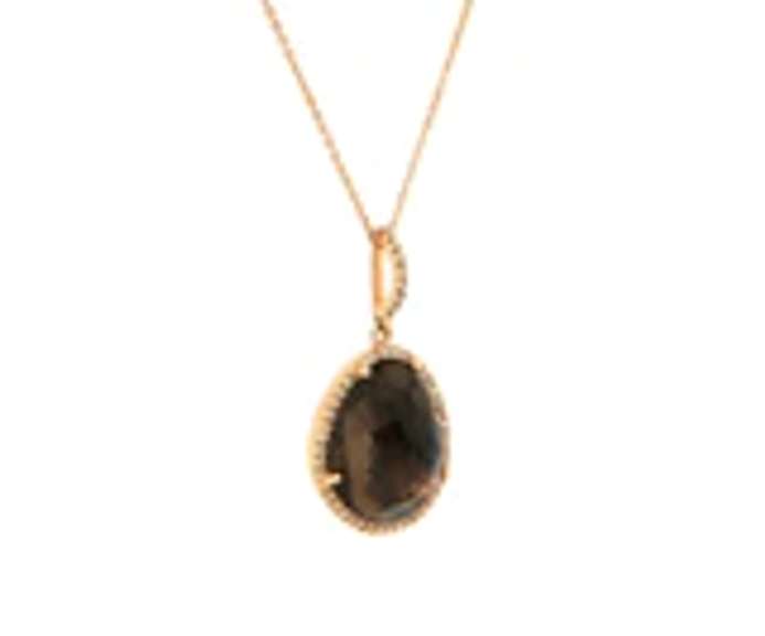 Powerful Rose Gold Smokey Quartz and Diamond Frame Pendant on Chain