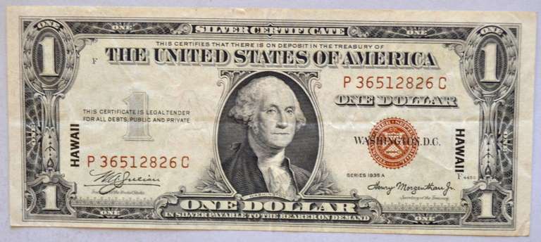 $ 1 1935 A Hawaii Emergency Issue Silver Certificate