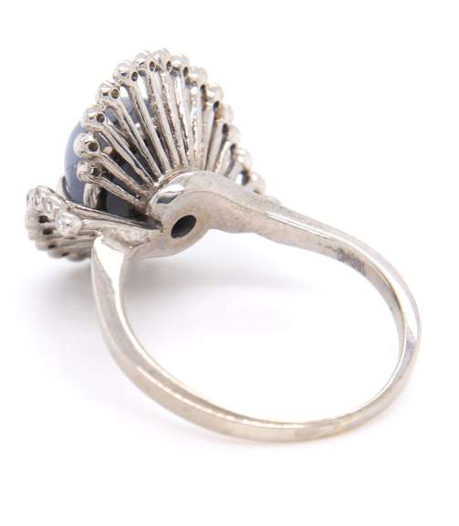 Wonderful White Gold Star Sapphire and Diamond Ring