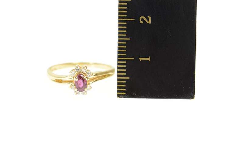 10K Yellow Gold Oval Natural Ruby Diamond Halo Engagement Ring