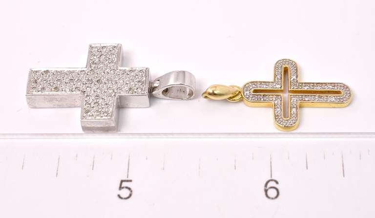Two 18KT Diamond Cross Pendants
