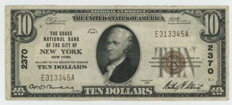 1934 Series $10 National of Chase Bank of New York, NY (2360)