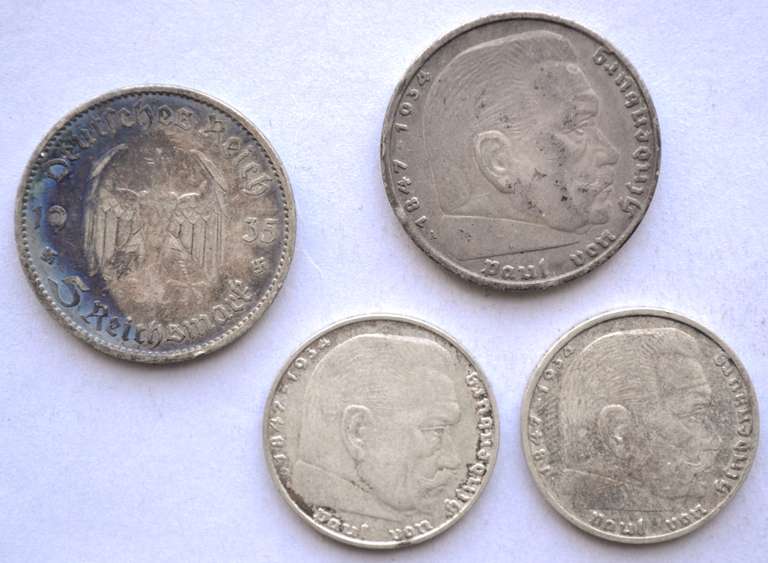 2 Each 2 & 5 German Reichsmark's