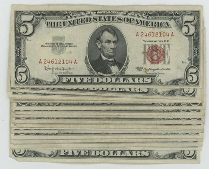 18 Nice Series of 1963 $5 Red Seal US Notes