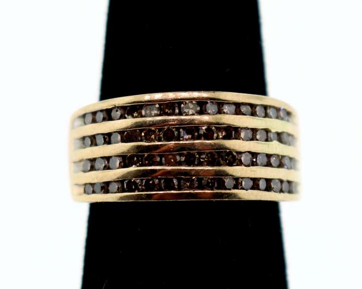 Powerful Quadruple Row 10k Gold Channel Set Diamond Ring