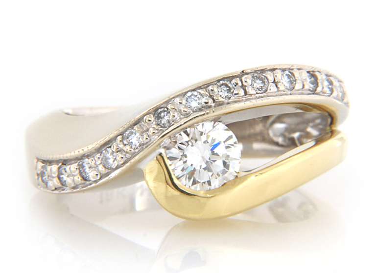 Romantic Two Tone Gold Round Diamond Crossover Ring