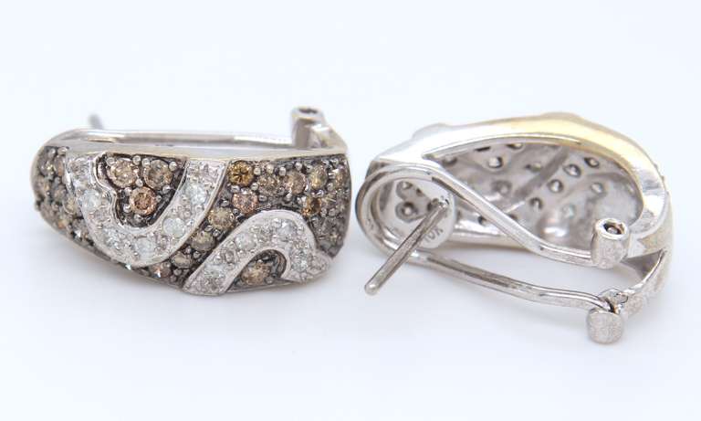 Powerful Set of White and Chocolate Diamond Huggie and Pendant on Chain