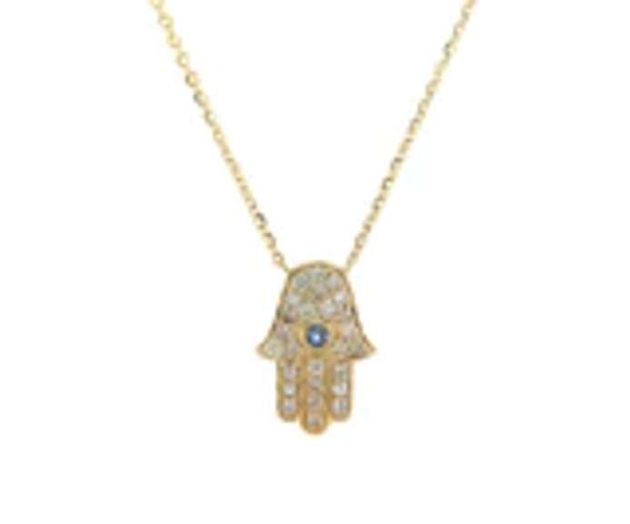 Moder White Gold Diamond and Sapphire Hamsa Pendant on Chain