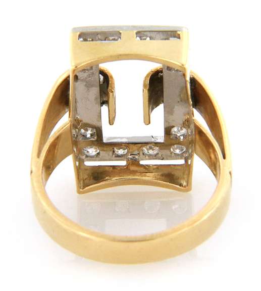 Lovely Yellow and White Gold Diamond Open Rectangle Retro Ring