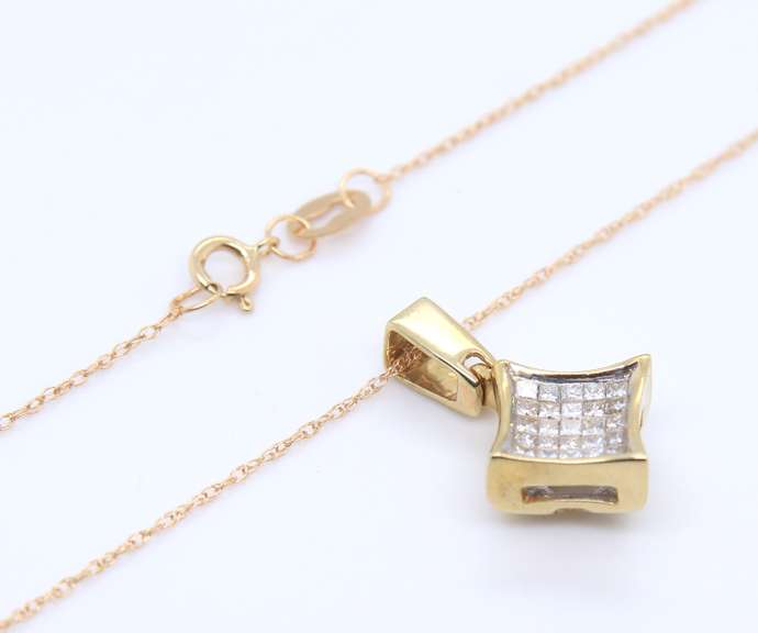 14kt Yellow Gold Invisible Set Diamond Pendant on chain