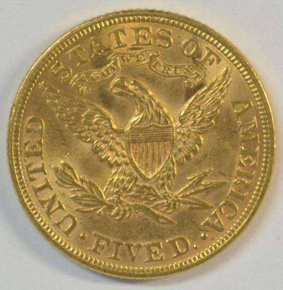 Vibrant BU 1898 US $5 Liberty Gold Piece. Full strike