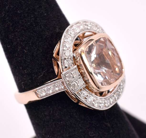 Amazing Morganite & Diamond Ring, 14KT Rose Gold