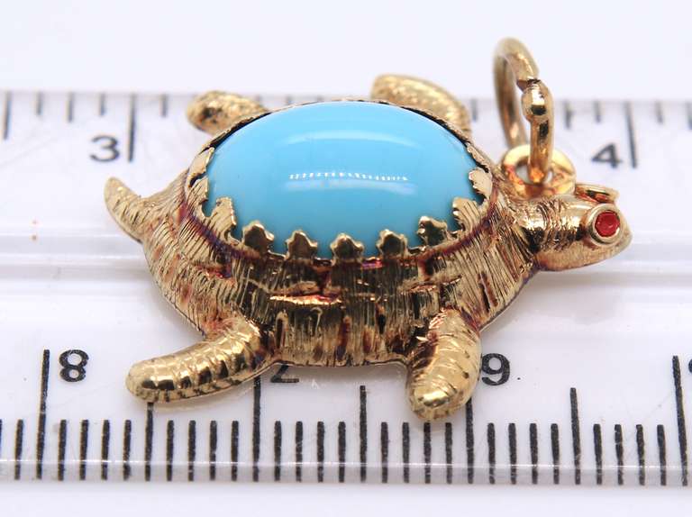 Stunning Yellow Gold Turqoise Turtle Charm Pendant