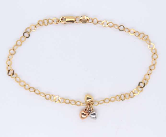 Italian Yellow Gold Heart Shaped Charm Bracelet