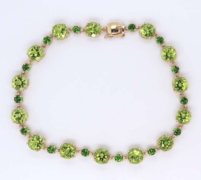 Powerful Yellow Gold Peridot and Tsavorite Bracelet