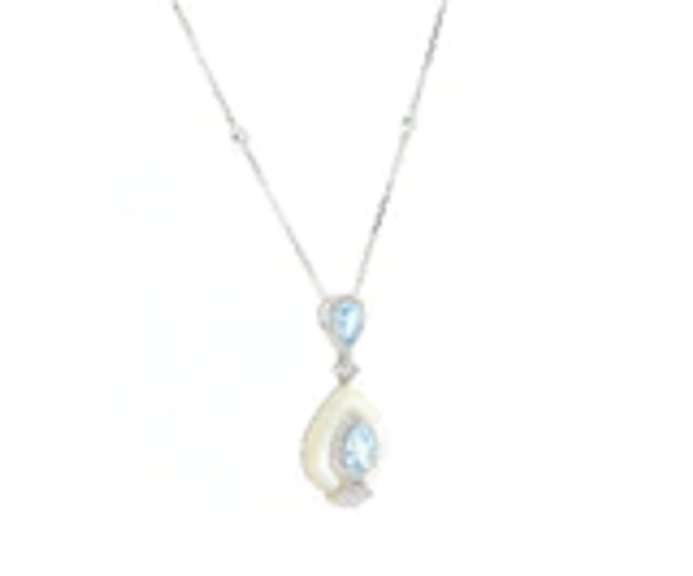 Brand new Aquamarine and Diamond and Mother of Pearl Pendant on Chain