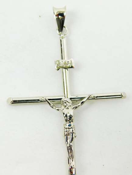 14K White Gold Large Crucifix Pendant