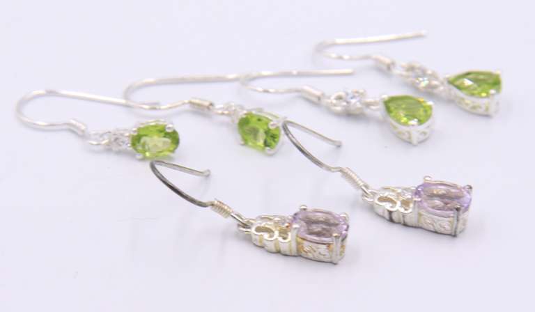 Group Lot of 3 Gemstone Dangle Earrings