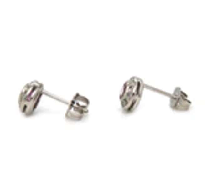 Charming White Gold Pink Sapphire and Diamond Halo Stud Earrings