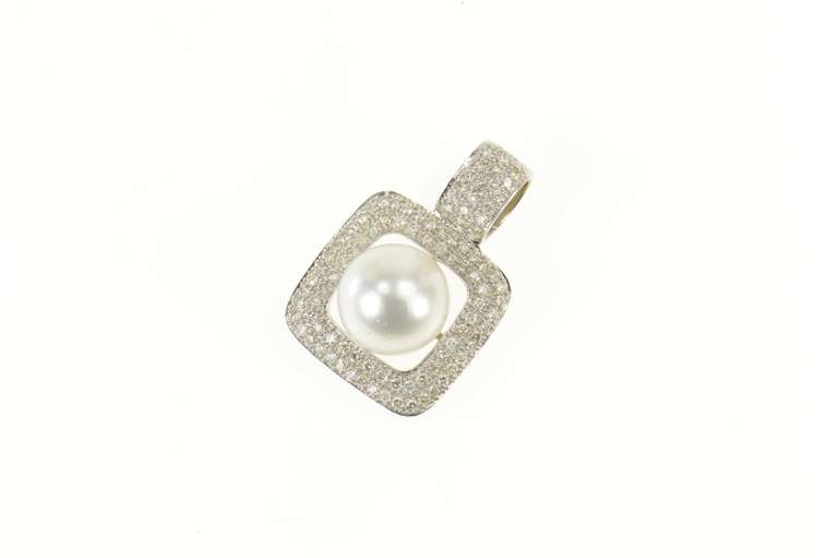 14K White Gold 2.70 Pave Diamond Pearl Square Statement Pendant