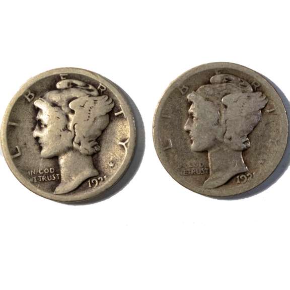 2 1921 Mercury Dimes