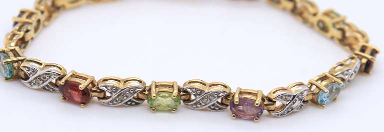 Vintage Sterling Silver Multi Gemstone Tennis Bracelet
