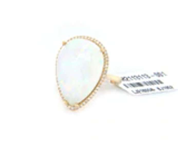 Majestic Yellow Gold Pear Opal and Diamond Ring