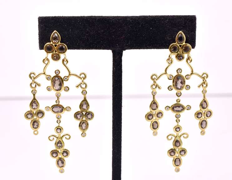 Extremely Fancy Smoky Quartz Dangle Earrings, 18KT
