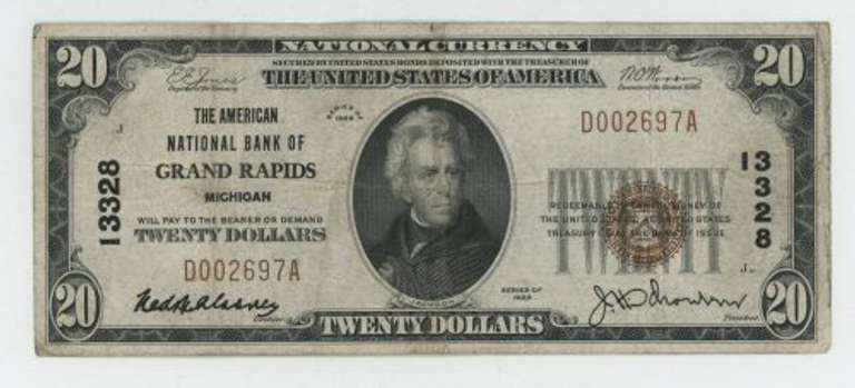 Nice 1929 Series $20 National of Grand Rapids, MI (13328)