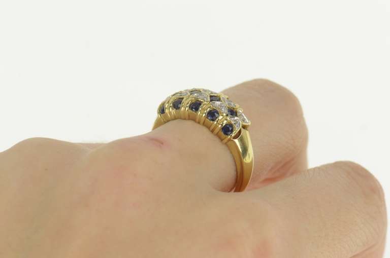 14K Yellow Gold Ornate Sapphire Diamond Statement Band Ring