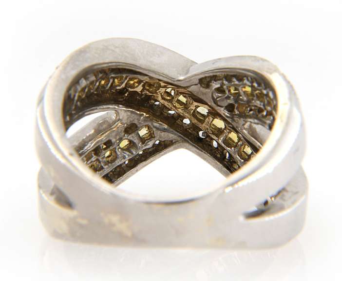 Modern White Gold Princess Yellow Sapphire and Diamond X Ring