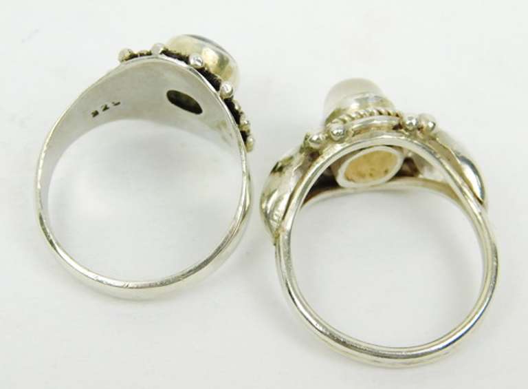 2 Moonstone Cabochon Sterling Rings, 7 & 7.5