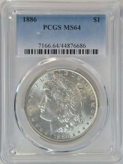 Basically Gem BU 1886 Morgan Silver Dollar. PCGS MS64