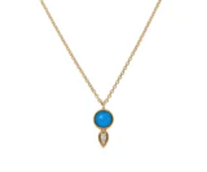 Gabriel Yellow Gold Rock Crystal, Turquoise and Diamond Necklace