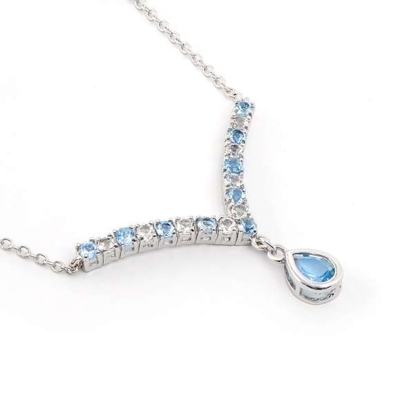 Plated Rhodium 2.4ctw Blue Topaz Pendant with Chain