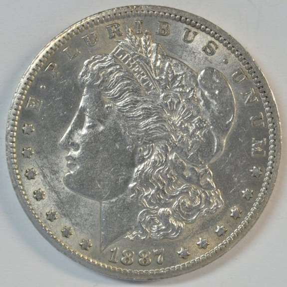 Blazing BU 1887-S Morgan Silver Dollar. Better date in MS60